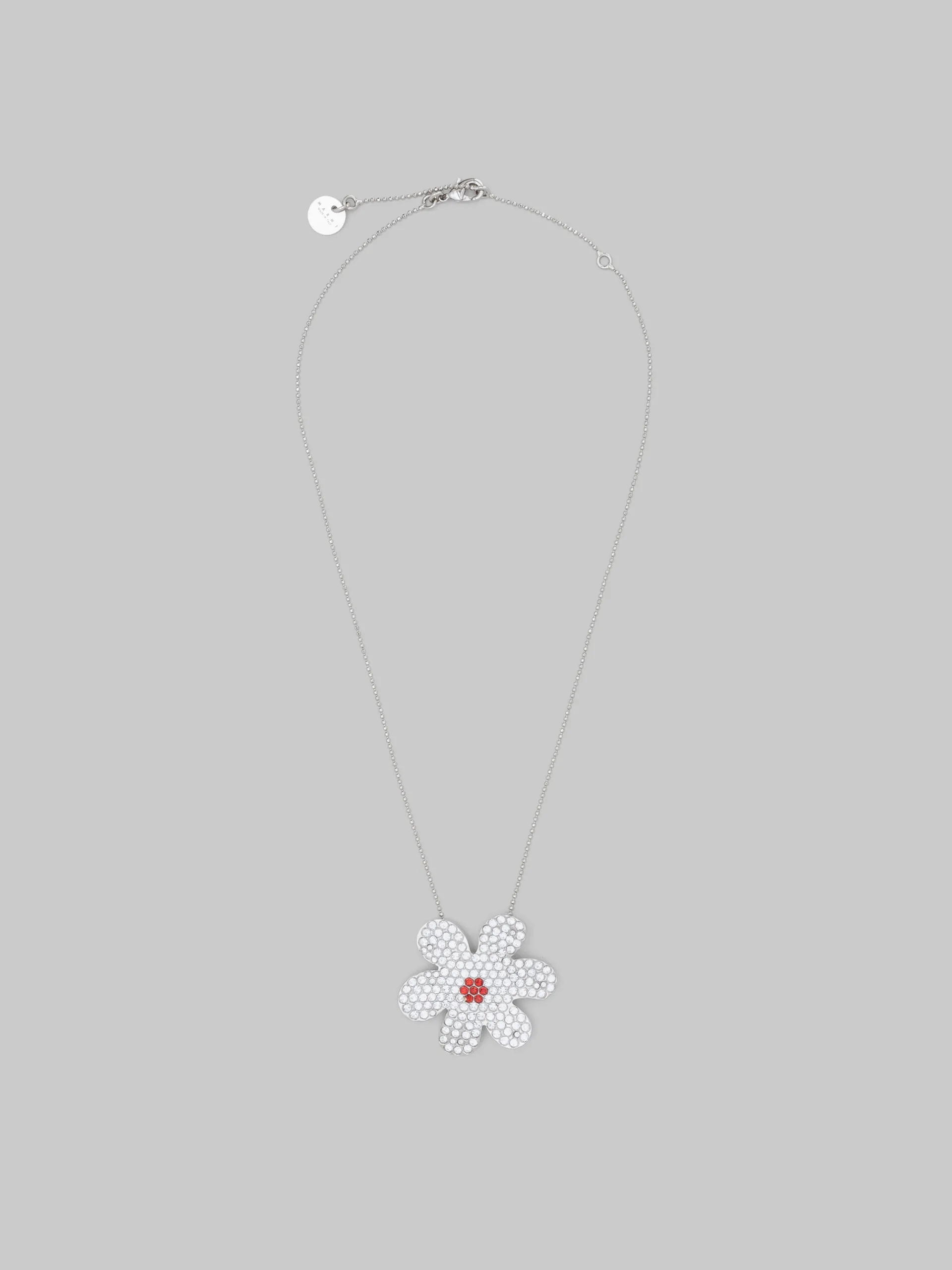 Necklaces>Marni Palladium Ball Chain Necklace With Daisy Pendant GLASS