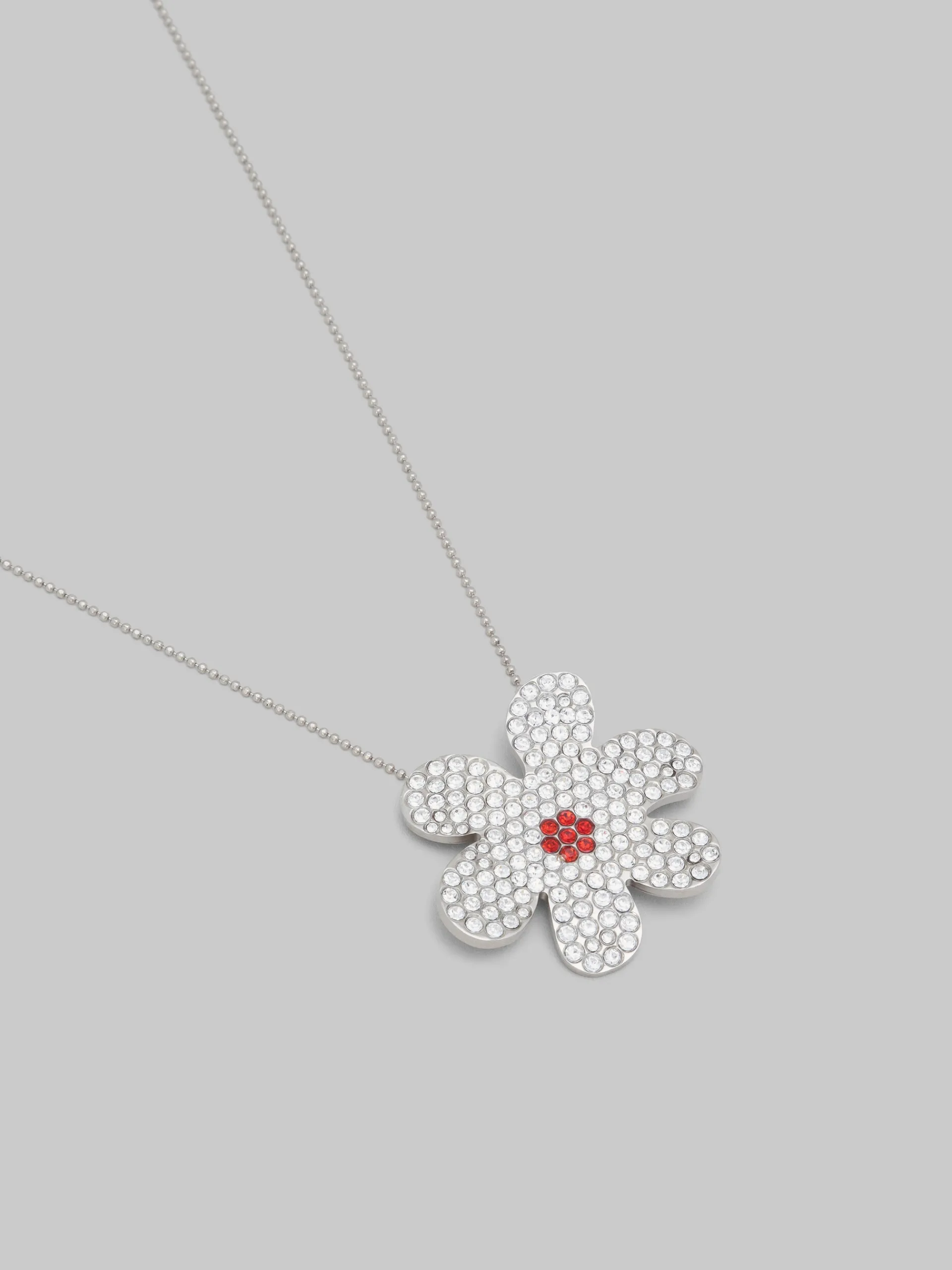 Necklaces>Marni Palladium Ball Chain Necklace With Daisy Pendant GLASS