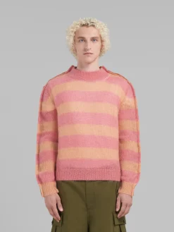 Knitwear>Marni Peach Mohair And Wool Jumper With Mixed Stripes LIGHTPEACH