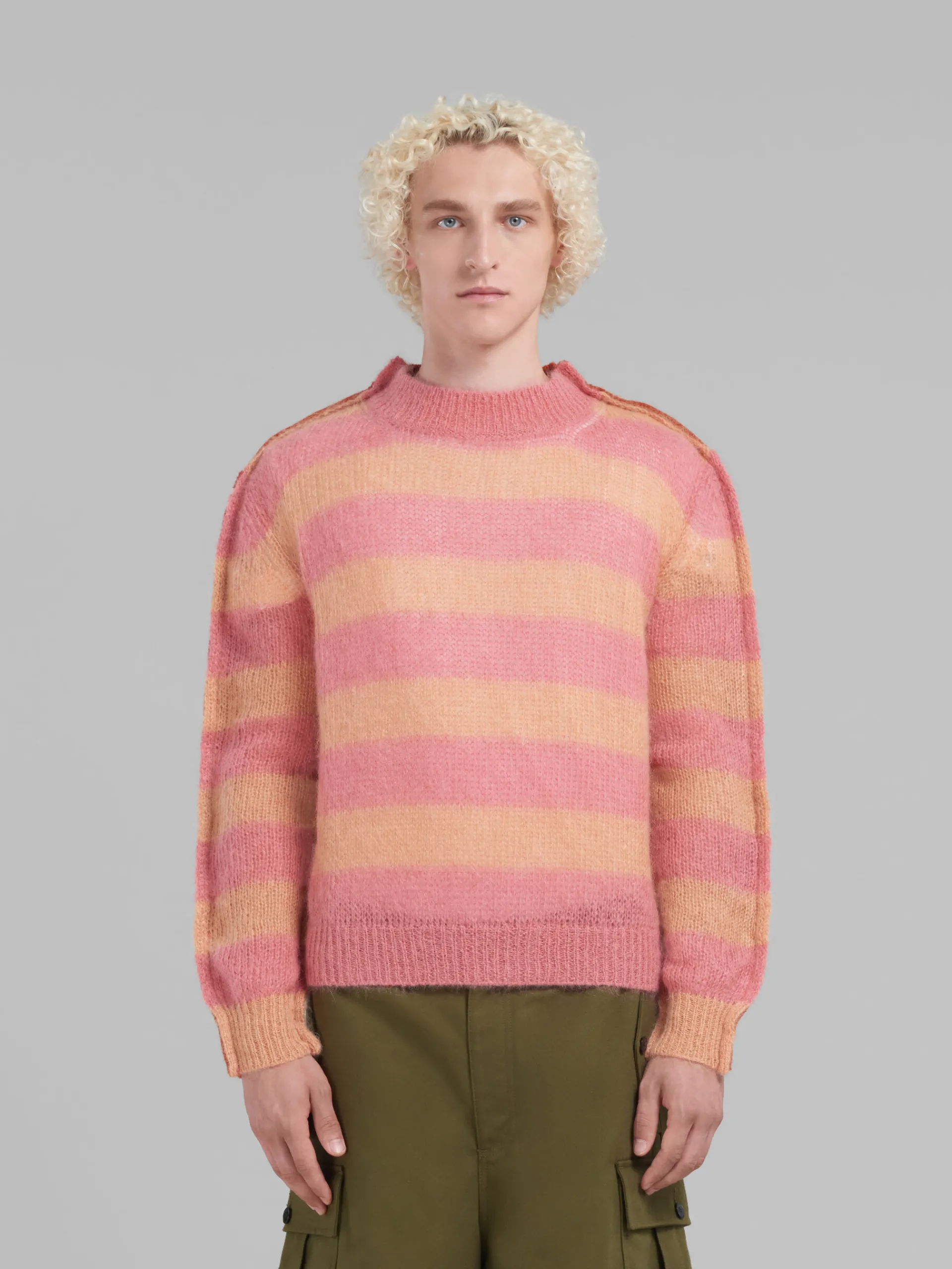 Knitwear>Marni Peach Mohair And Wool Jumper With Mixed Stripes LIGHTPEACH