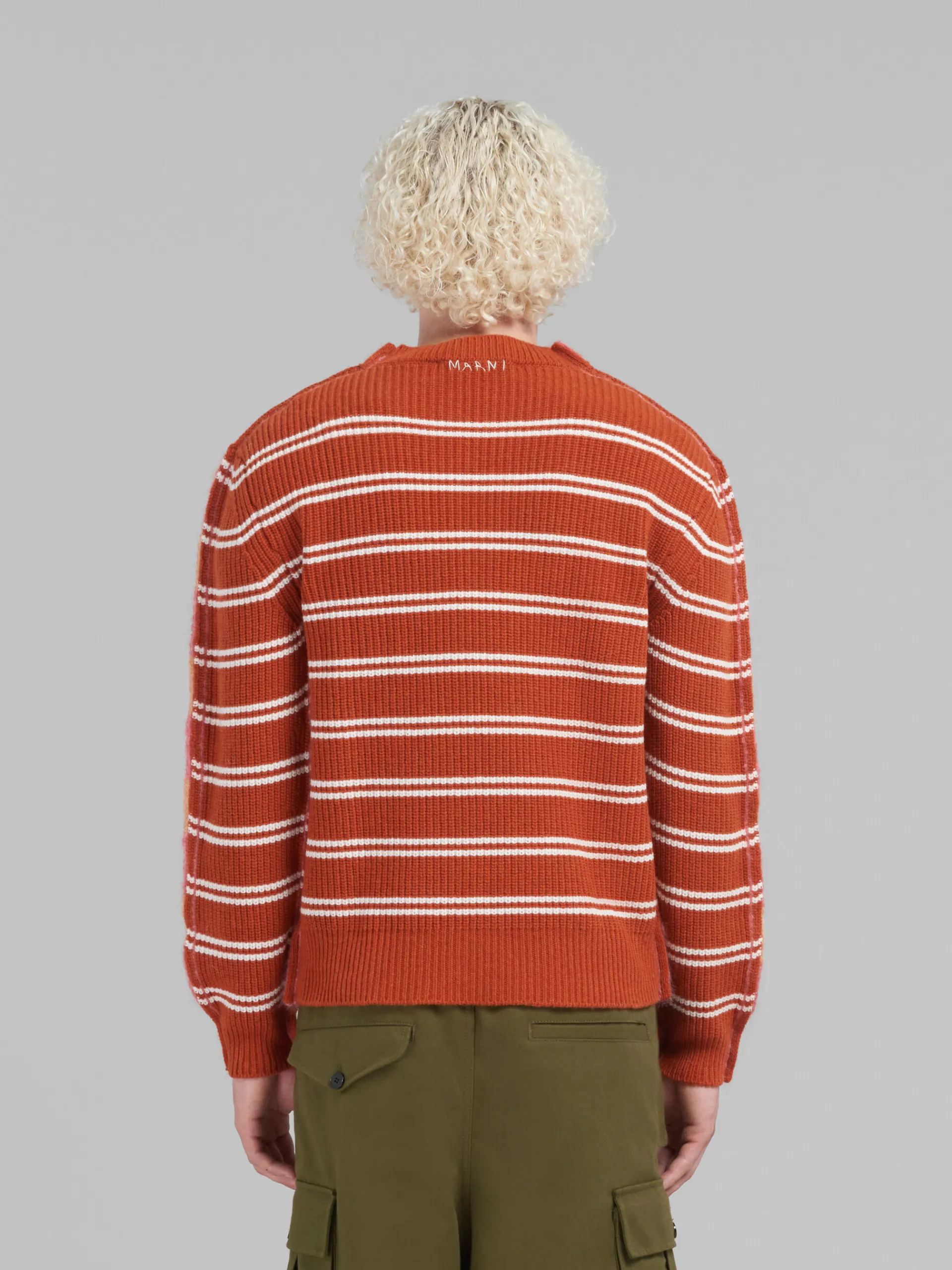 Knitwear>Marni Peach Mohair And Wool Jumper With Mixed Stripes LIGHTPEACH