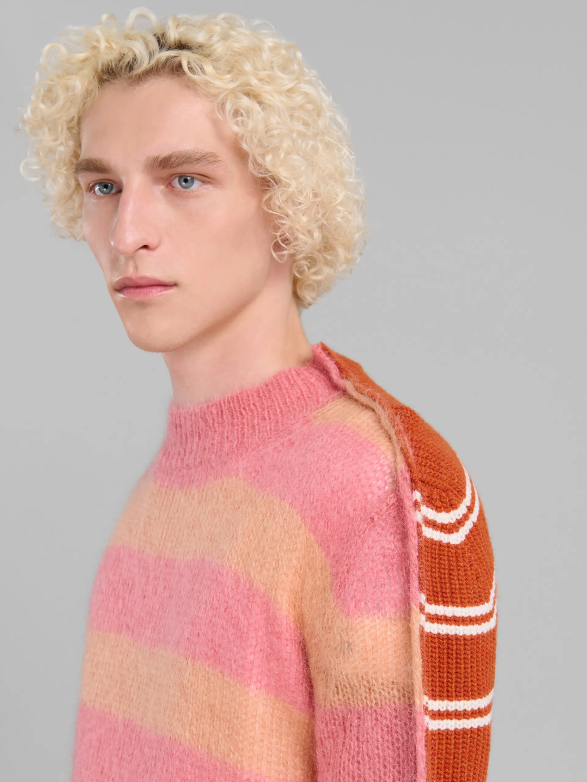 Knitwear>Marni Peach Mohair And Wool Jumper With Mixed Stripes LIGHTPEACH