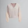 Knitwear>Marni Peach Pink Wool And Cashmere Color Block V-neck Sweater PALEPEACH