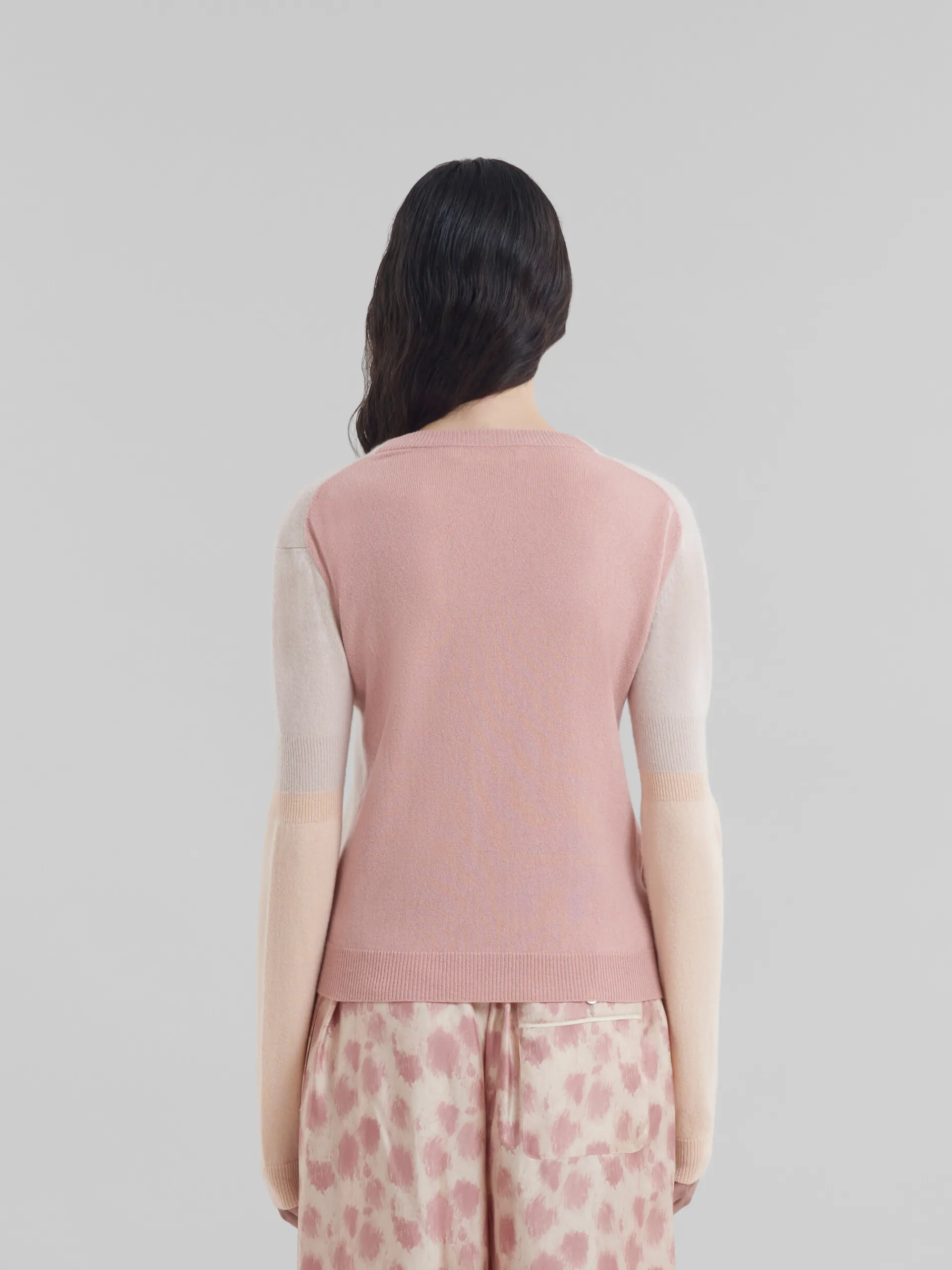 Knitwear>Marni Peach Pink Wool And Cashmere Color Block Cardigan PALEPEACH