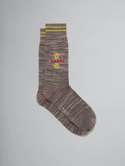 Socks>Marni Pink And Brown Mouliné Cotton Socks With Flowers PEACHAMBER