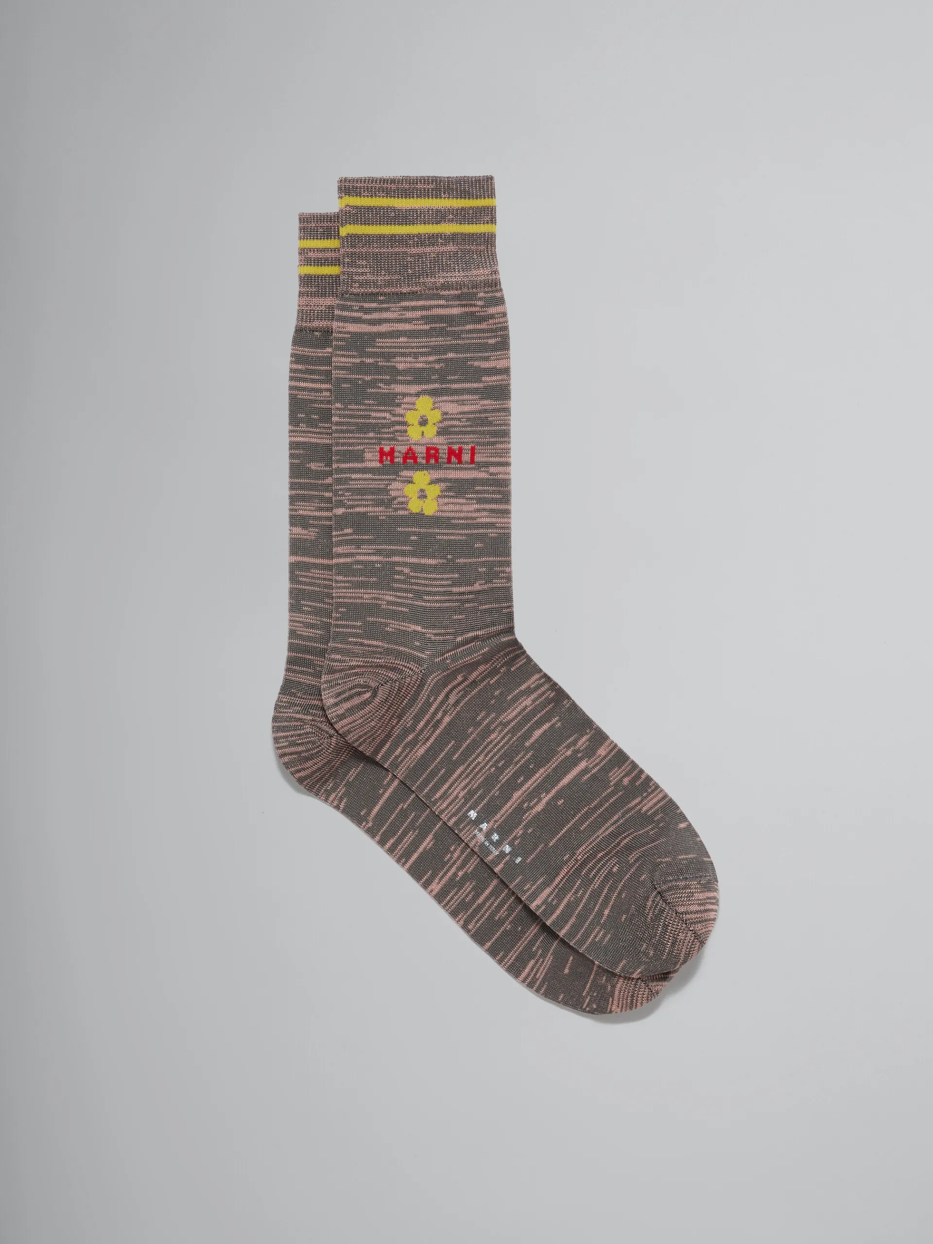 Socks>Marni Pink And Brown Mouliné Cotton Socks With Flowers PEACHAMBER