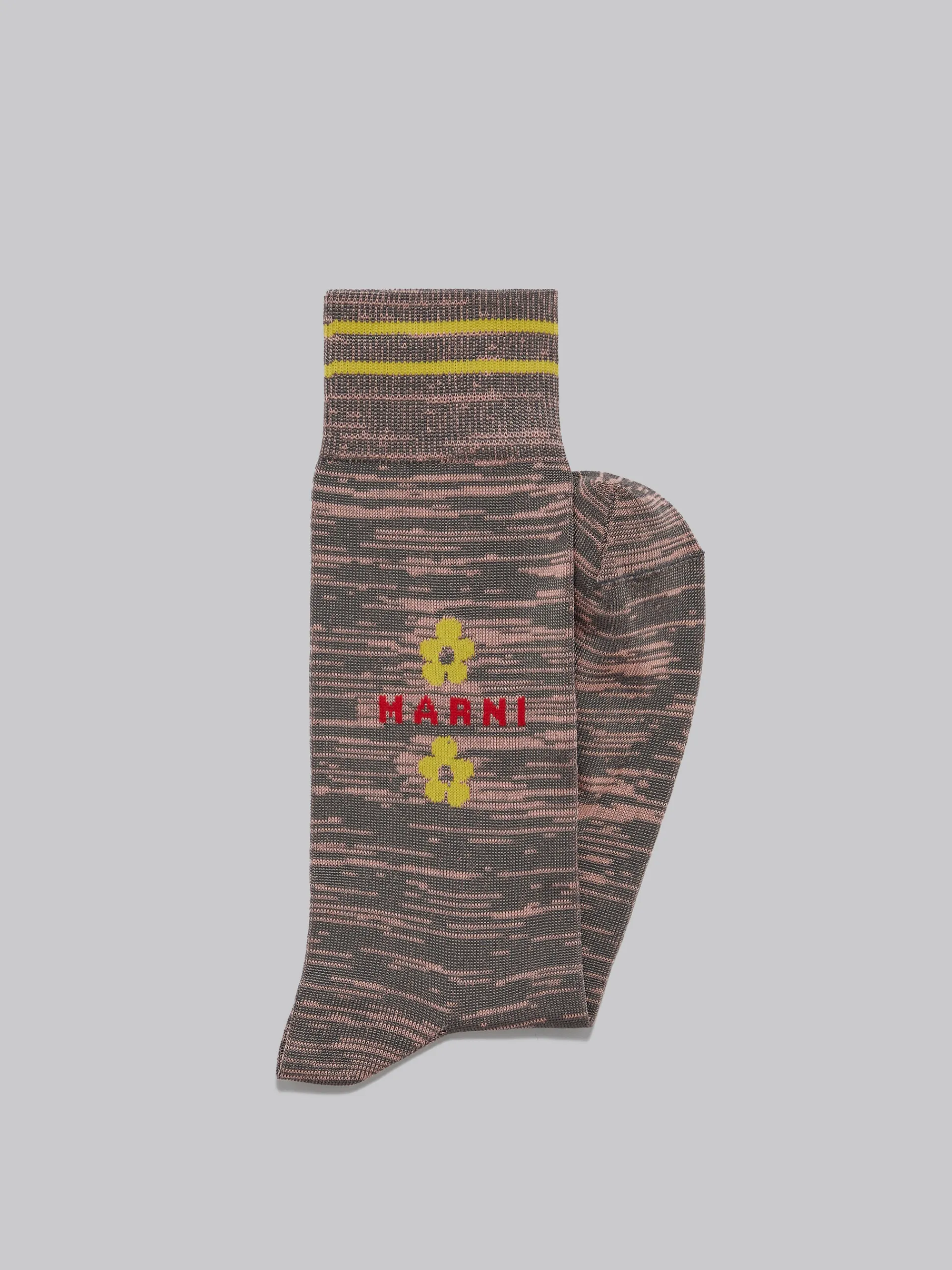 Socks>Marni Pink And Brown Mouliné Cotton Socks With Flowers PEACHAMBER