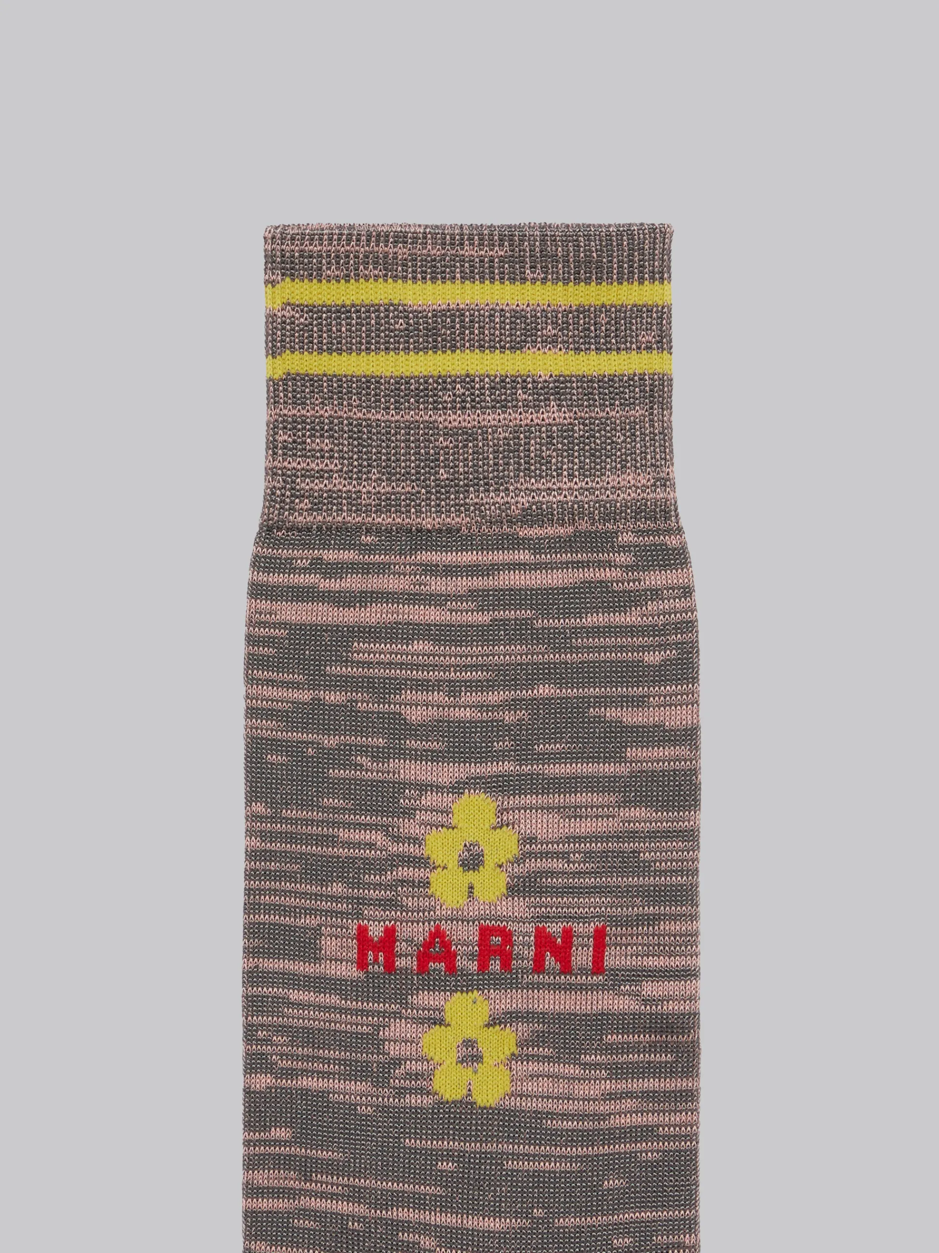 Socks>Marni Pink And Brown Mouliné Cotton Socks With Flowers PEACHAMBER