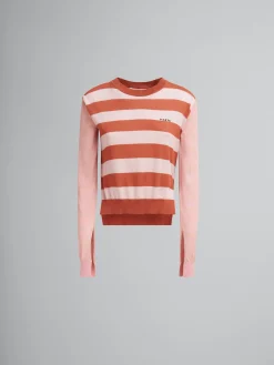 Knitwear>Marni Pink Contrast-stripe Light Cotton Crew-neck AZALEA