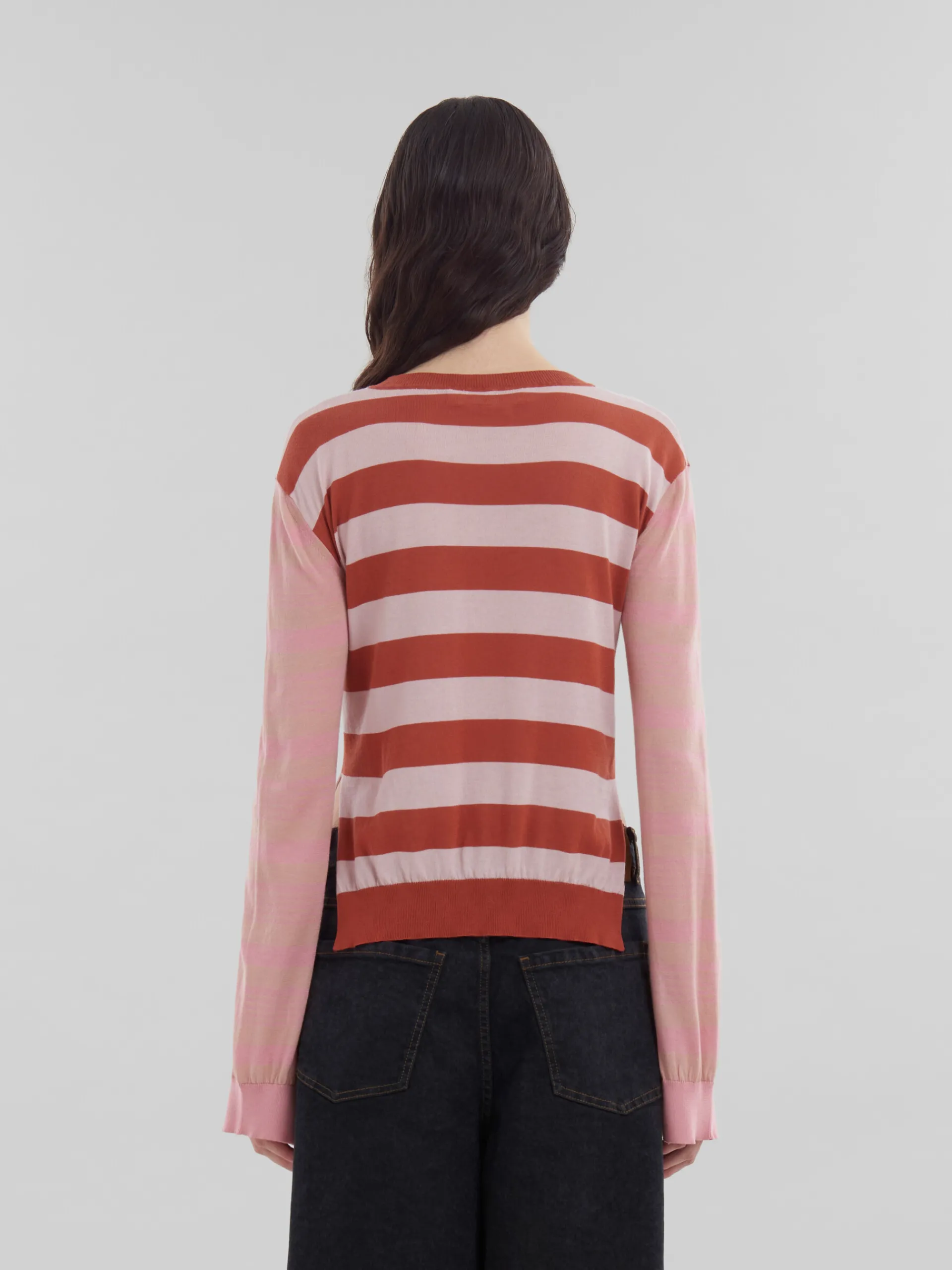 Knitwear>Marni Pink Contrast-stripe Light Cotton Crew-neck AZALEA
