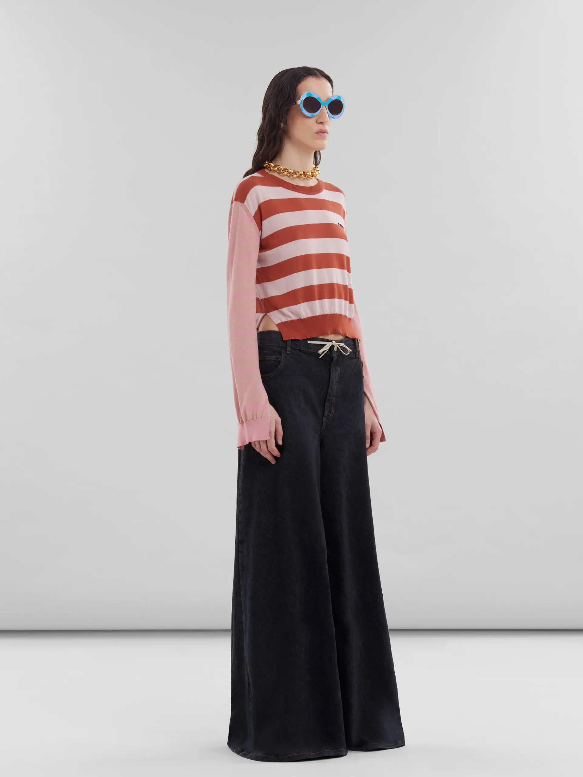 Knitwear>Marni Pink Contrast-stripe Light Cotton Crew-neck AZALEA