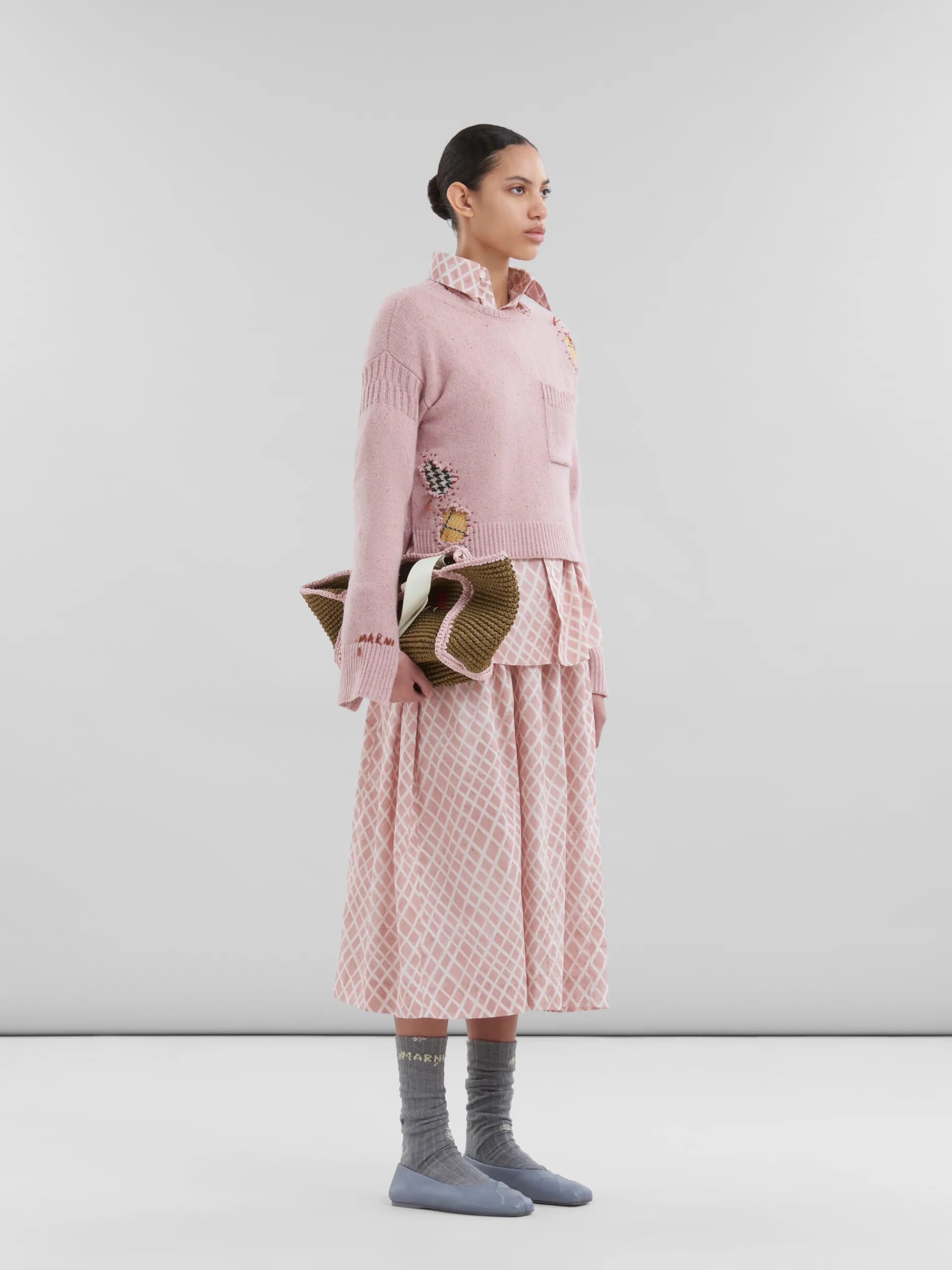 Matching Sets | Skirts>Marni Pink Poplin Midi Skirt With Landscapes Print ANTIQUEROSE