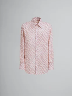 Matching Sets | Tops & T-Shirts>Marni Pink Poplin Shirt With Landscapes Print ANTIQUEROSE