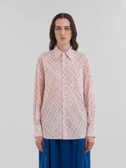 Matching Sets | Tops & T-Shirts>Marni Pink Poplin Shirt With Landscapes Print ANTIQUEROSE