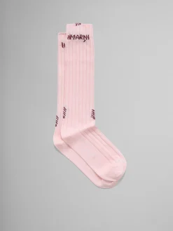 Socks>Marni Pink Ribbed Cotton Socks With Mending PEONY