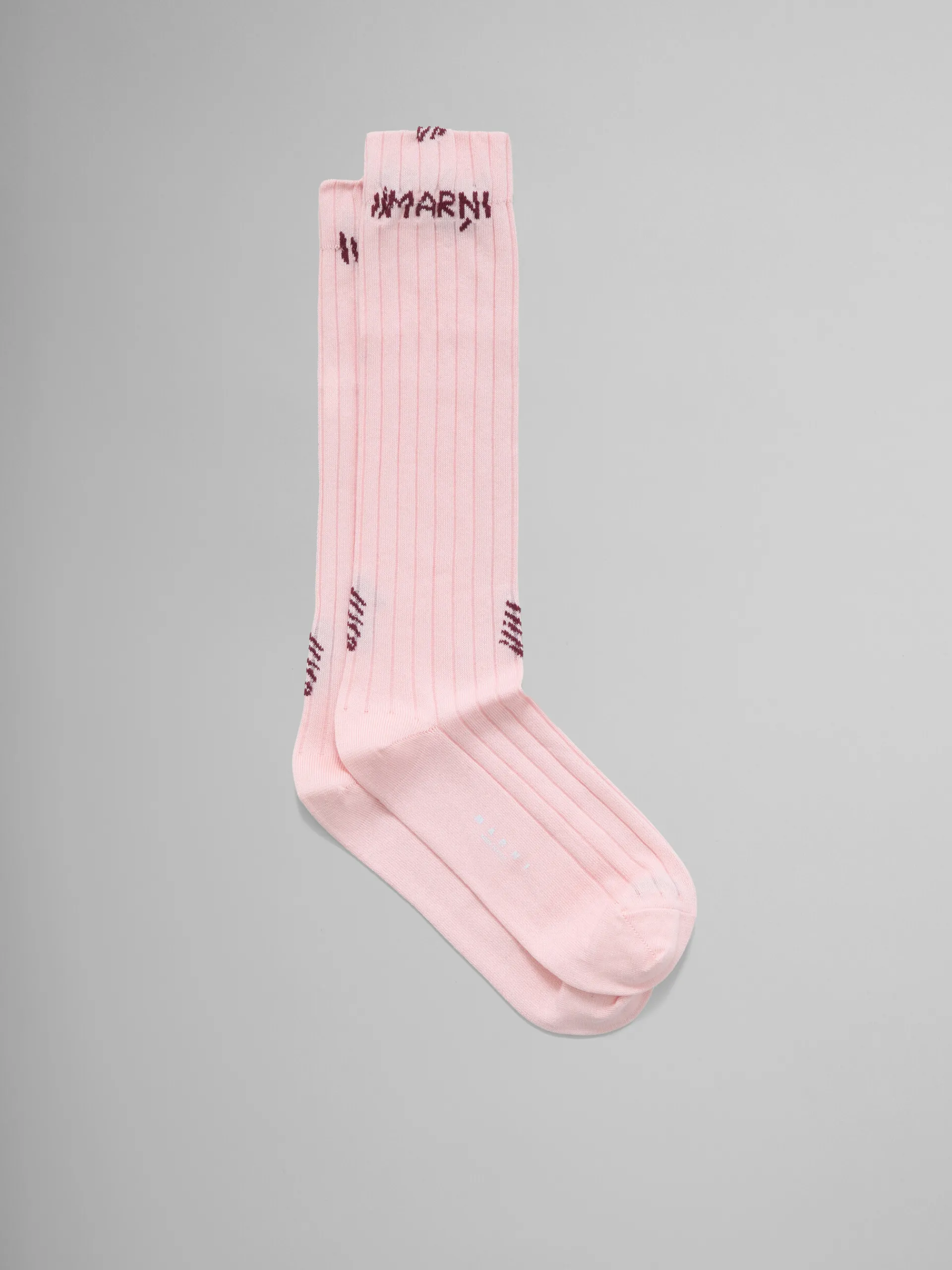 Socks>Marni Pink Ribbed Cotton Socks With Mending PEONY
