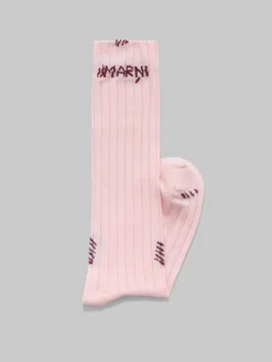 Socks>Marni Pink Ribbed Cotton Socks With Mending PEONY