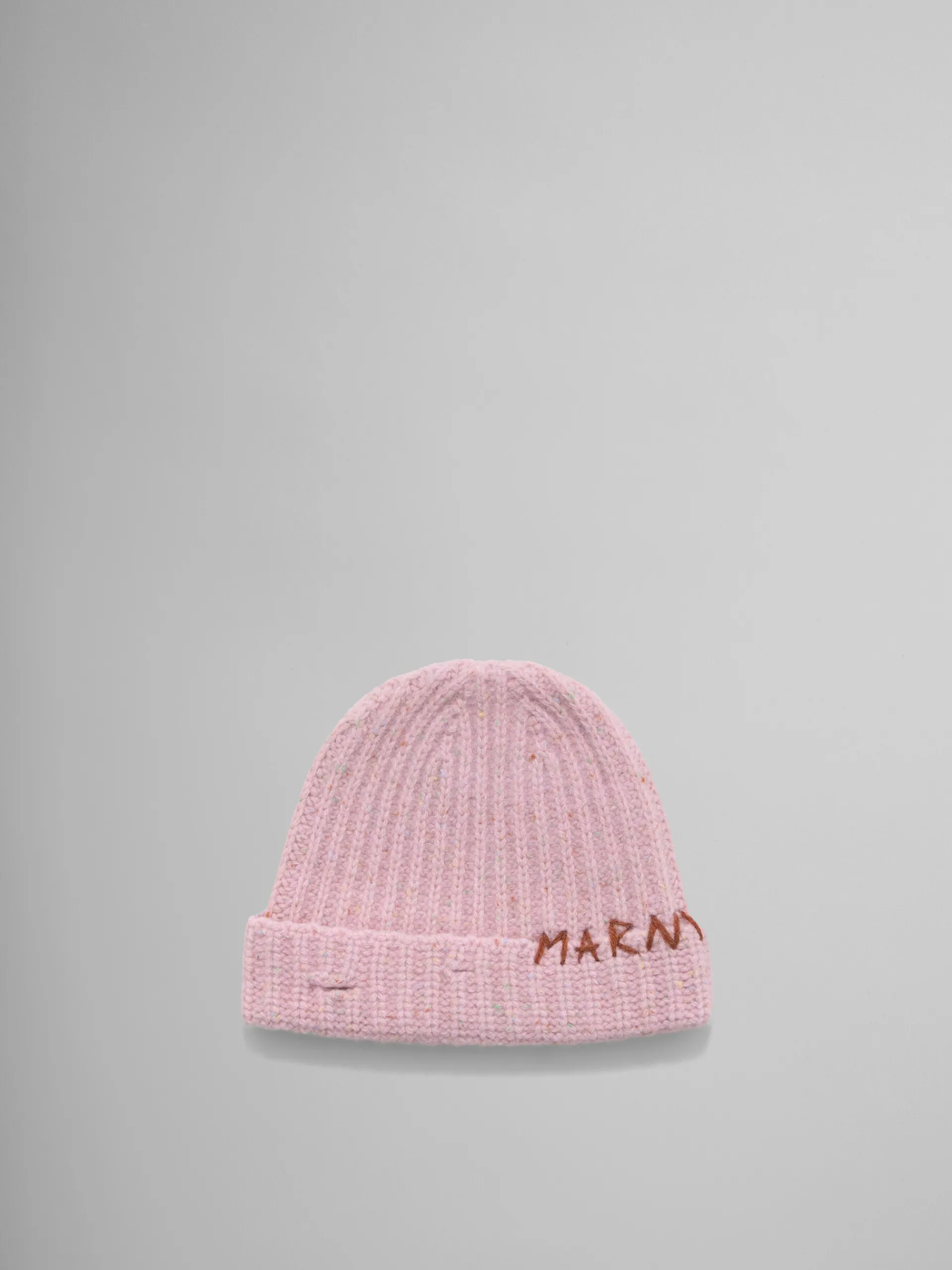 Hats>Marni Pink Shetland Wool Beanie With Mending PEONY