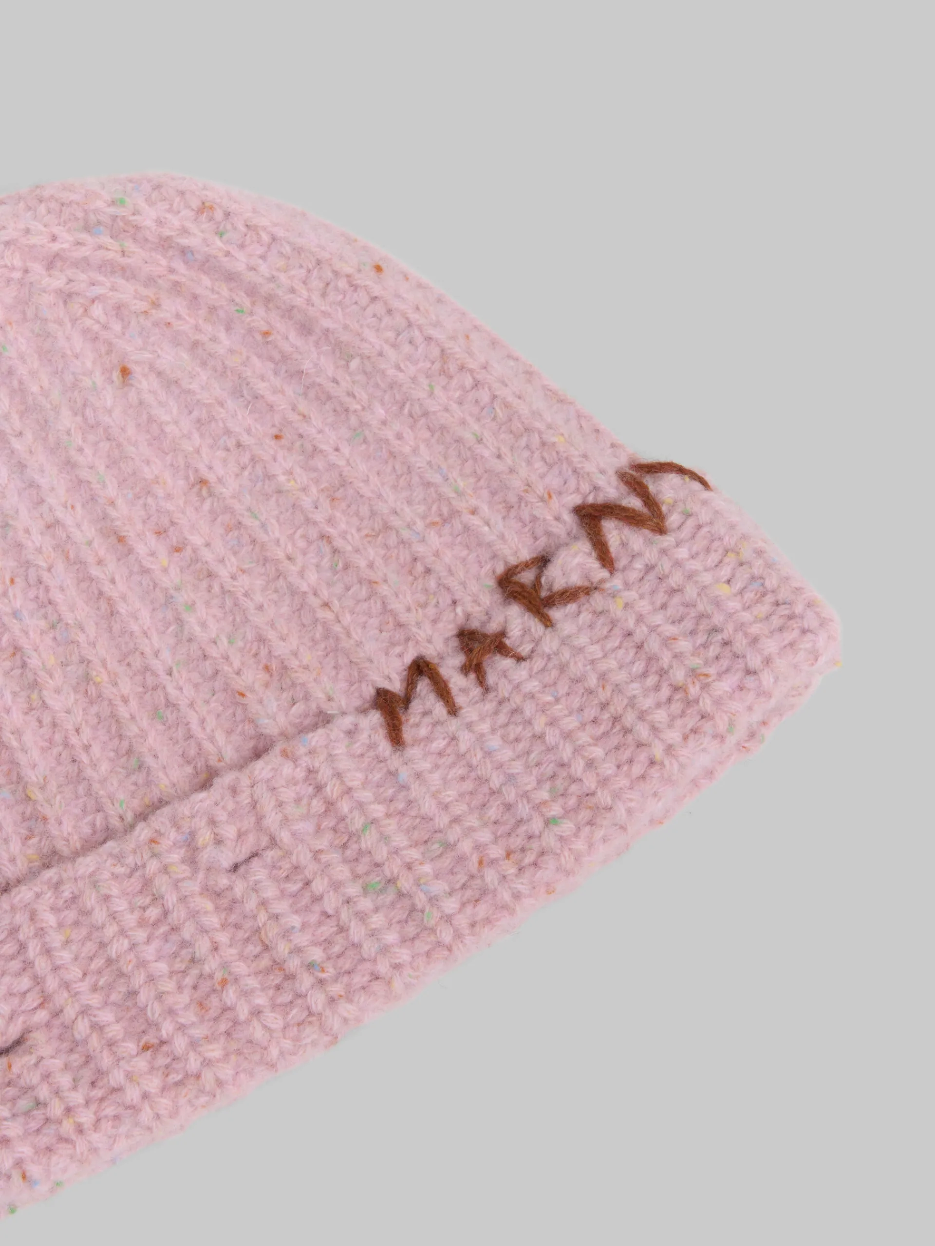 Hats>Marni Pink Shetland Wool Beanie With Mending PEONY