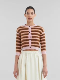 Knitwear>Marni Pink Striped Wool-mohair Cardigan PINKGUMMY