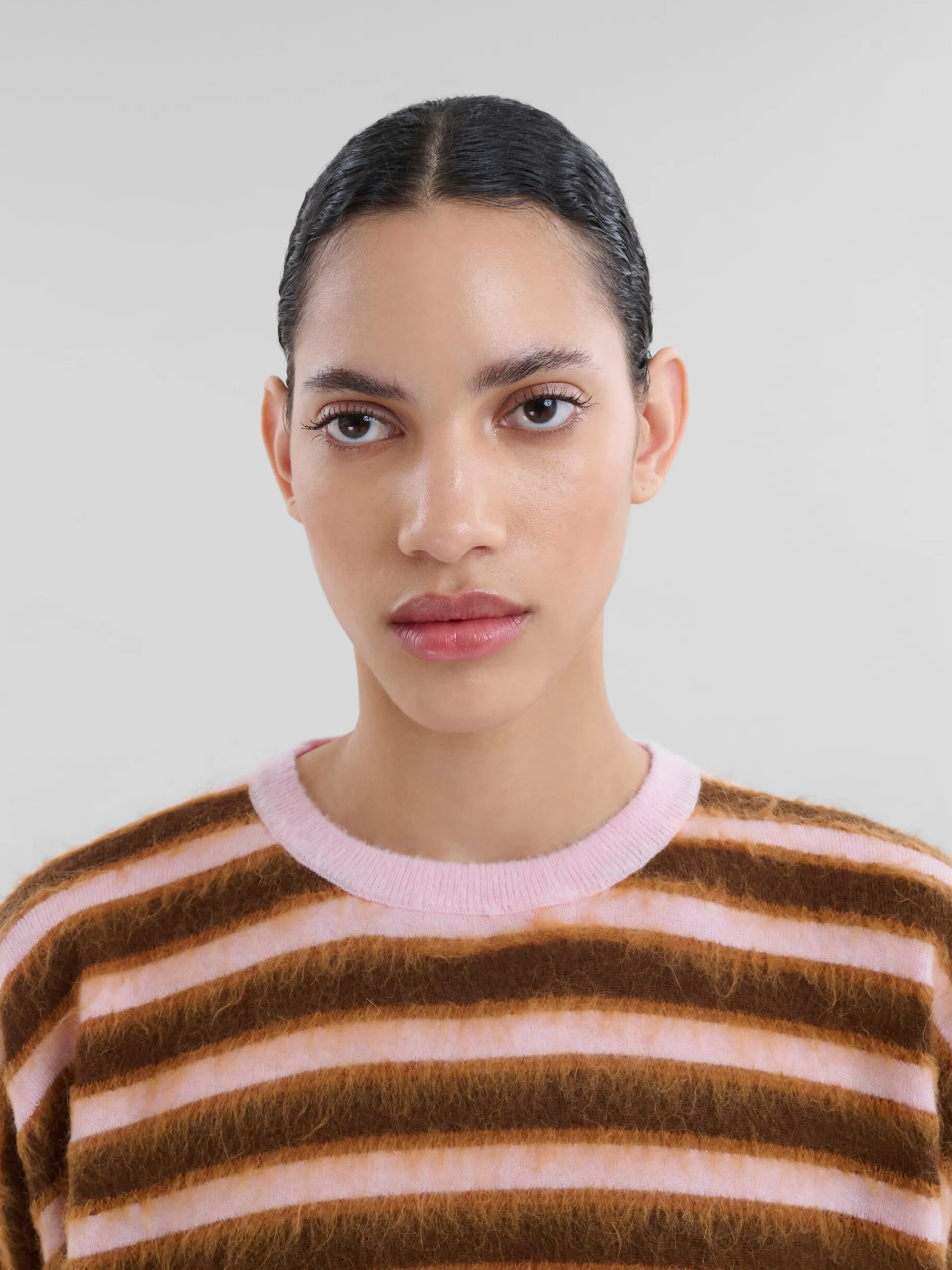 Knitwear>Marni Pink Striped Wool-mohair Mid-sleeve Jumper PINKGUMMY