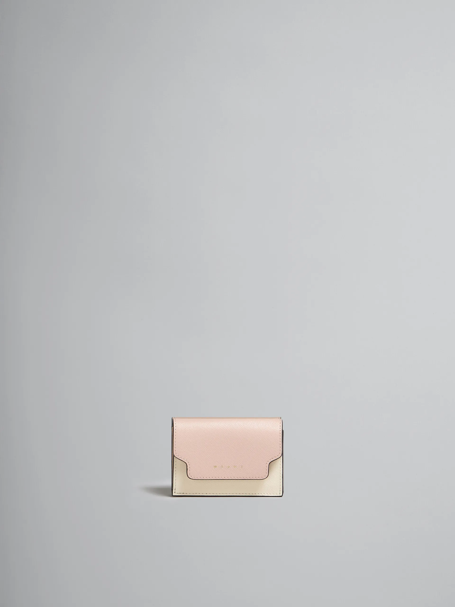 Wallets & Small Leather Goods>Marni Pink, White And Beige Saffiano Leather Tri-fold Wallet CAMELLIA/TALC
