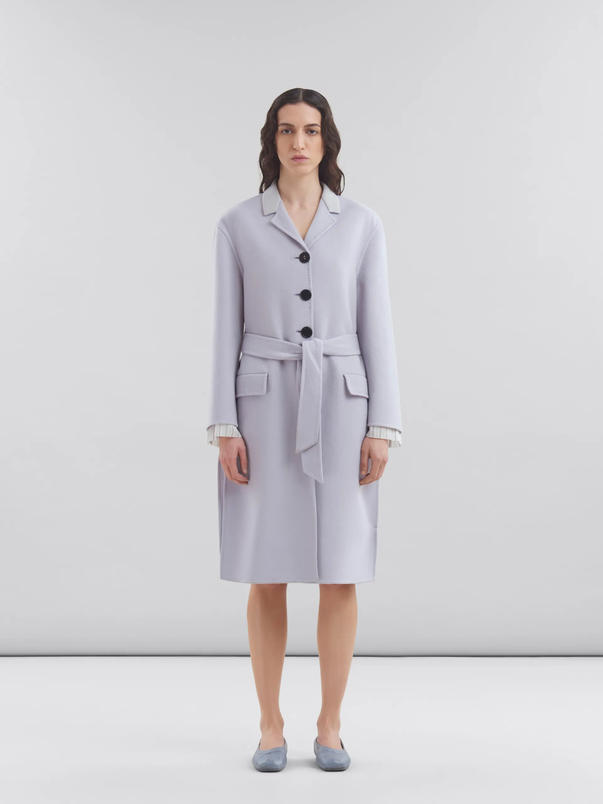 Coats & Jackets>Marni Purple Felt Coat With Waist Belt SODIUM
