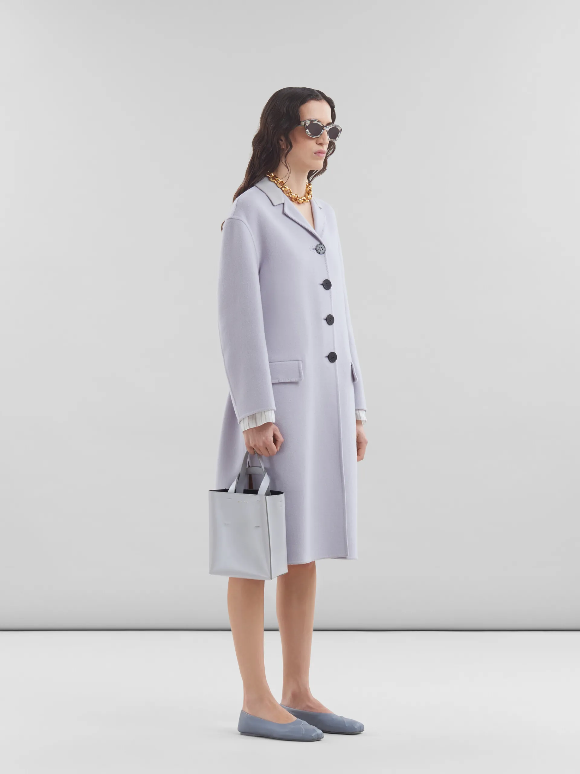 Coats & Jackets>Marni Purple Felt Coat With Waist Belt SODIUM