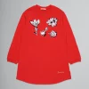 Kids>Marni Red Fleece Dress With Sequined Flowers BRIGHT RED