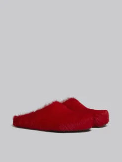 Fussbett Sabot>Marni Long Hair Calfskin Fussbett Sabot RED