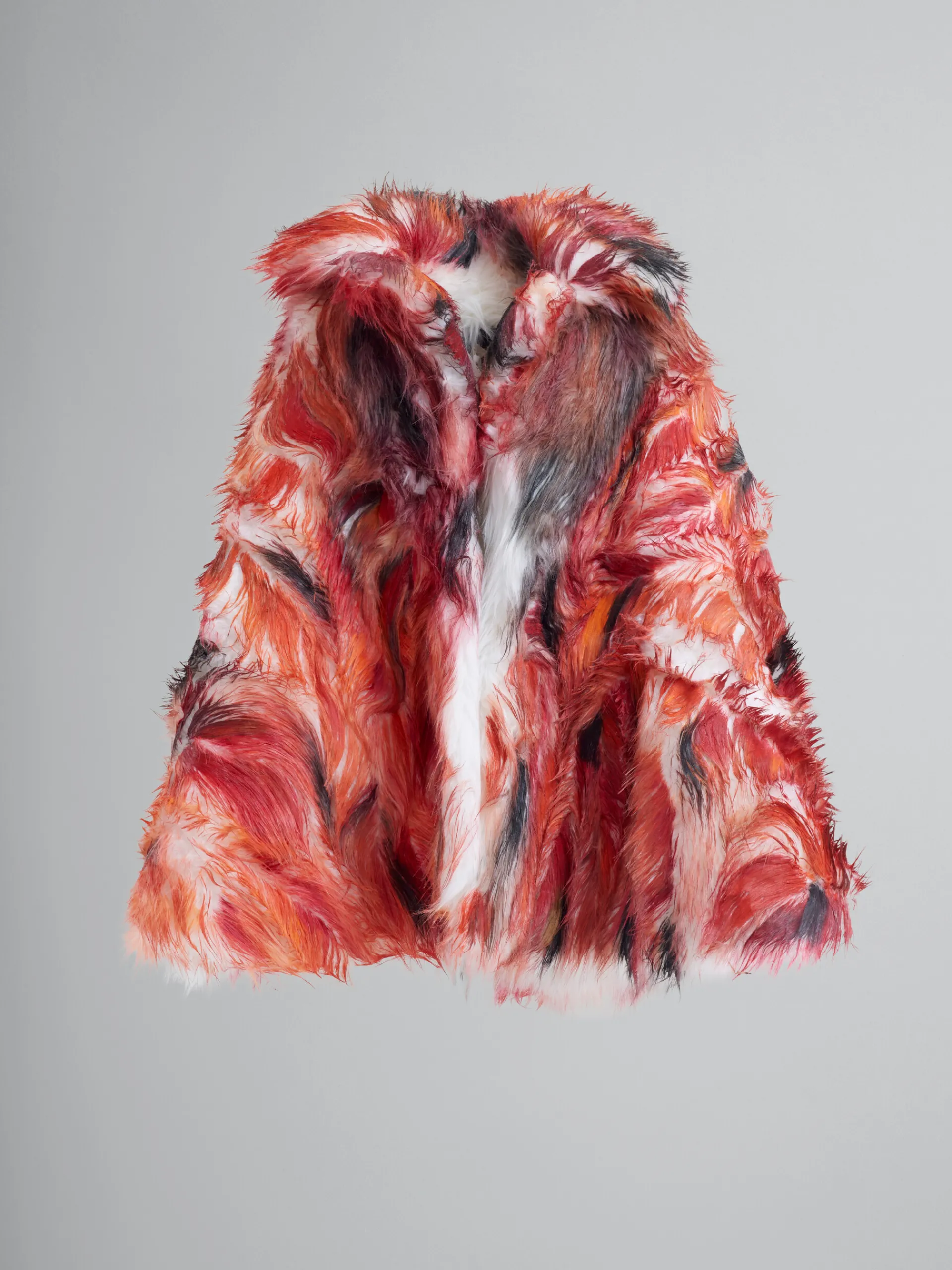 Coats & Jackets>Marni Red Long Hair Flared Coat POPPY RED