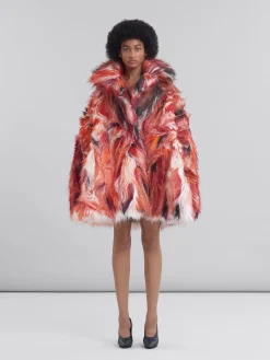Coats & Jackets>Marni Red Long Hair Flared Coat POPPY RED