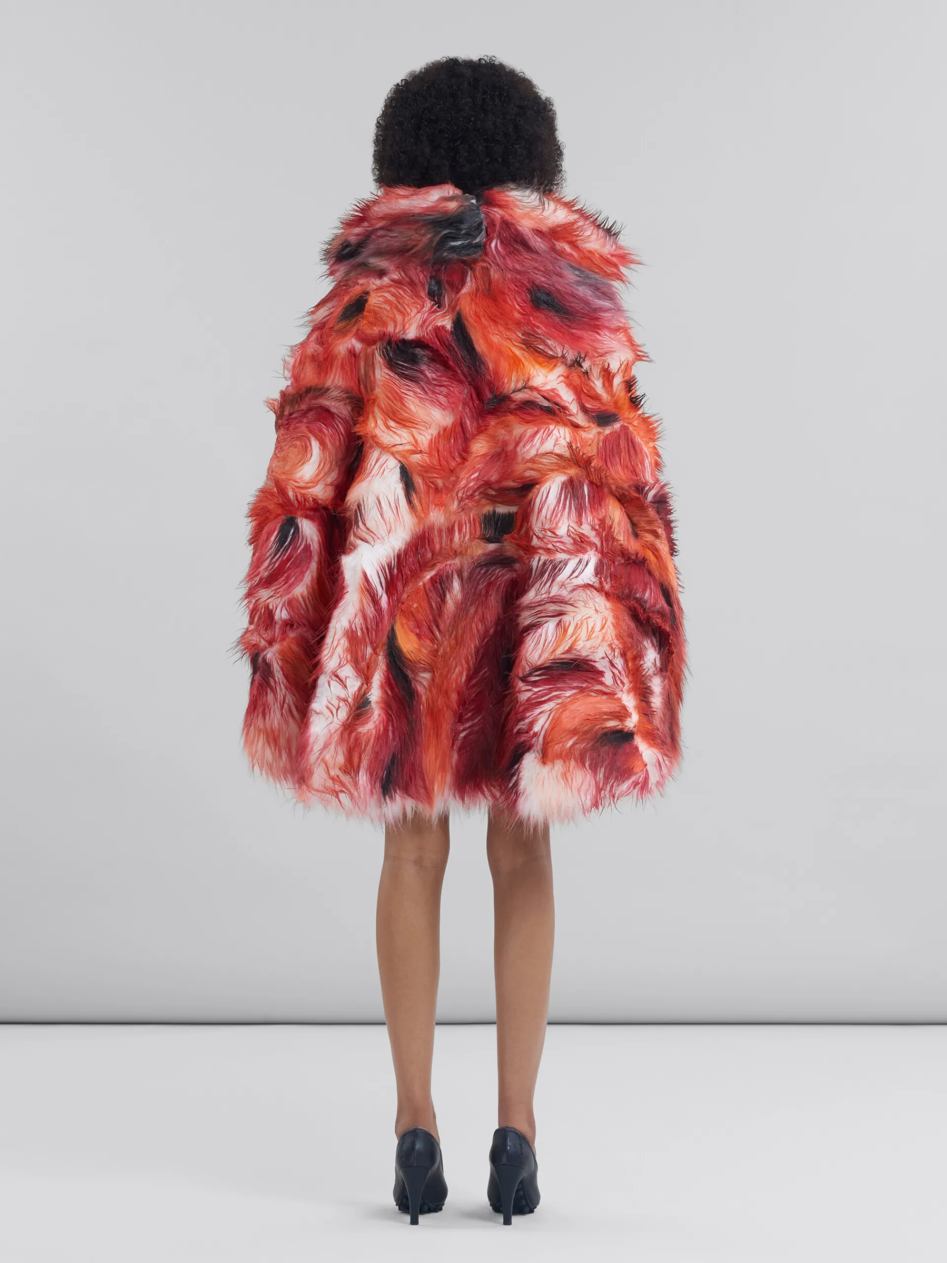 Coats & Jackets>Marni Red Long Hair Flared Coat POPPY RED