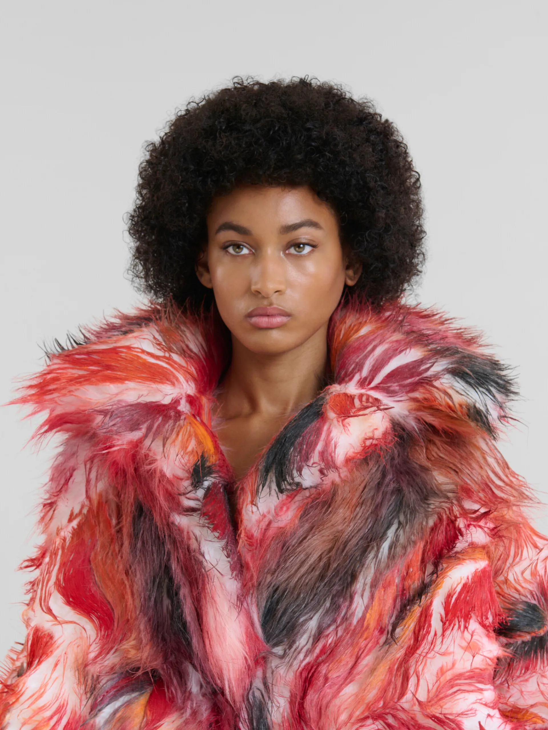 Coats & Jackets>Marni Red Long Hair Flared Coat POPPY RED