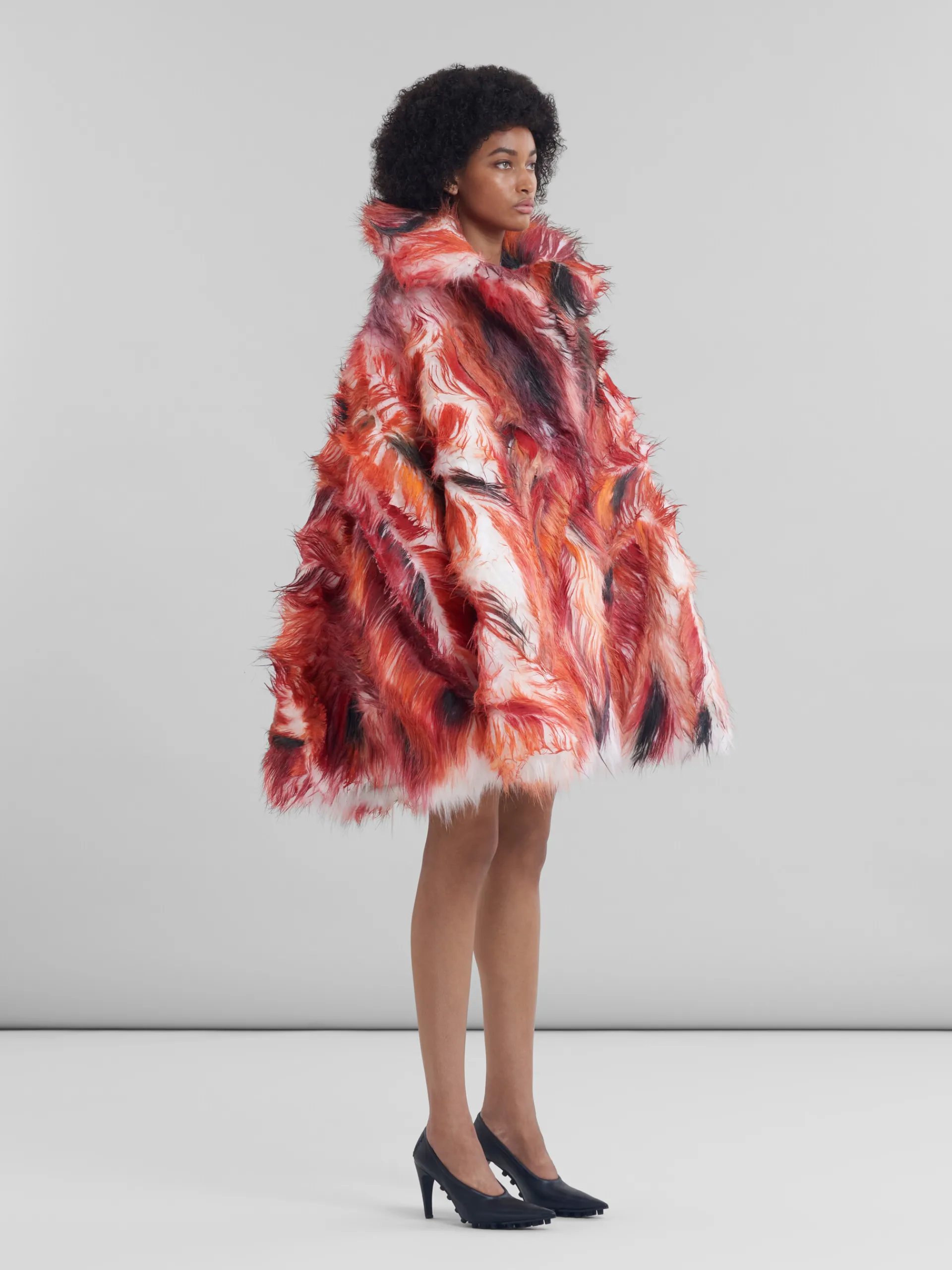 Coats & Jackets>Marni Red Long Hair Flared Coat POPPY RED