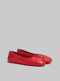 Flats>Marni Red Nappa Leather Seamless Little Bow Ballet Flat TULIP