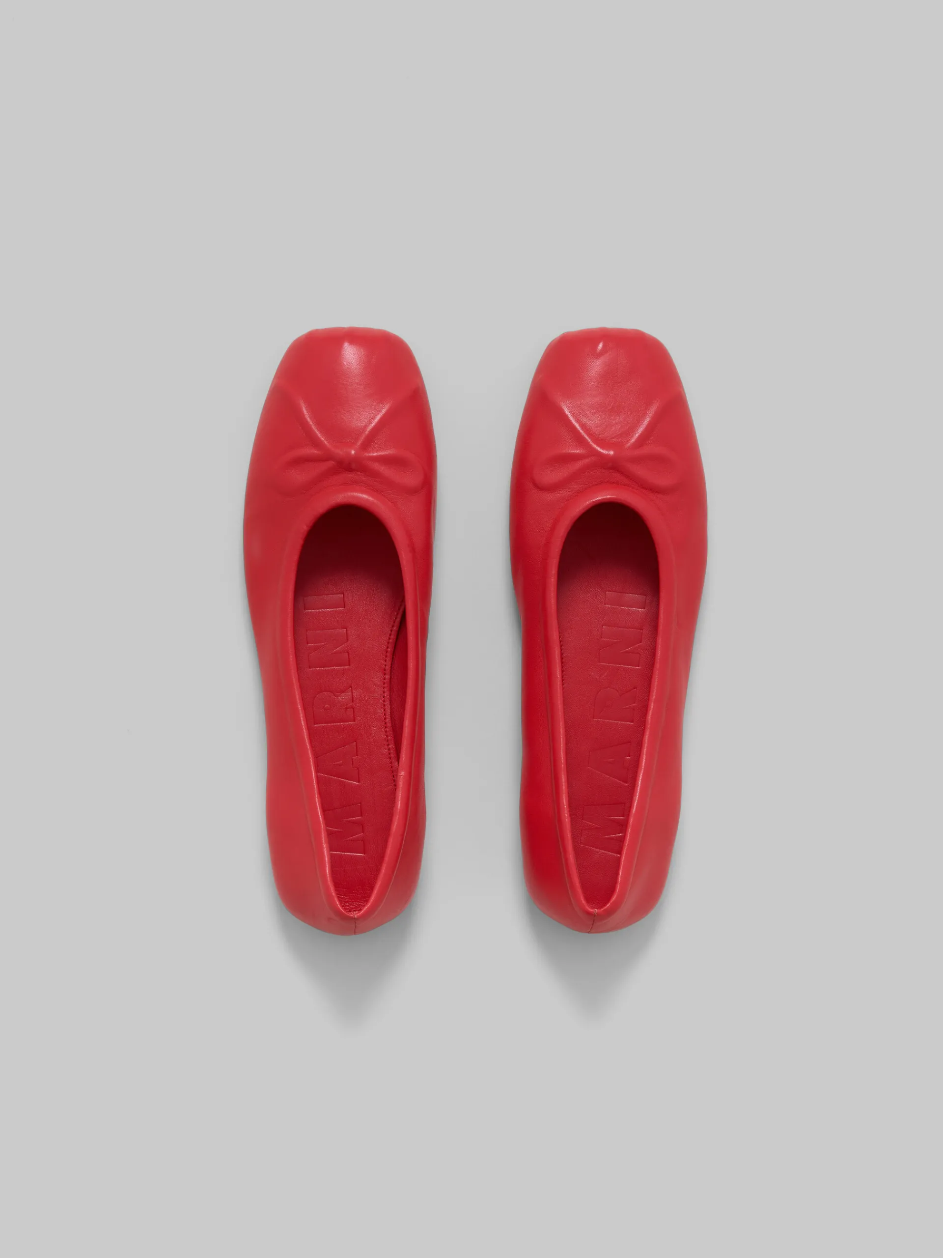Flats>Marni Red Nappa Leather Seamless Little Bow Ballet Flat TULIP