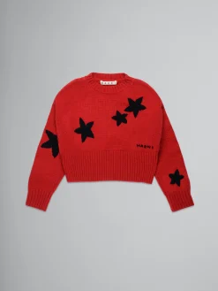 Kids>Marni Red Wool-blend Pullover With Stars BRIGHT RED