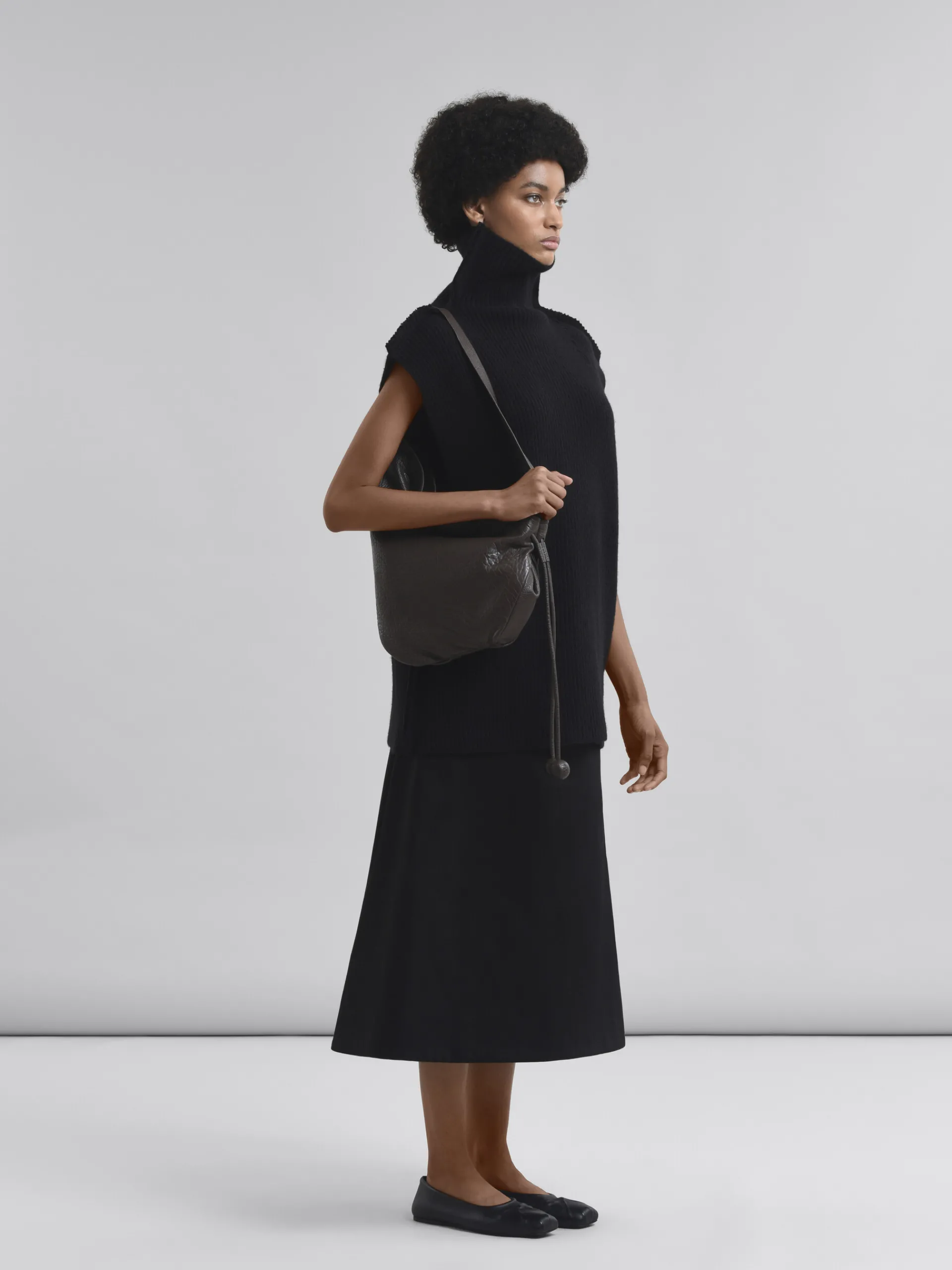 Knitwear>Marni Ribbed Wool Vest BLACK