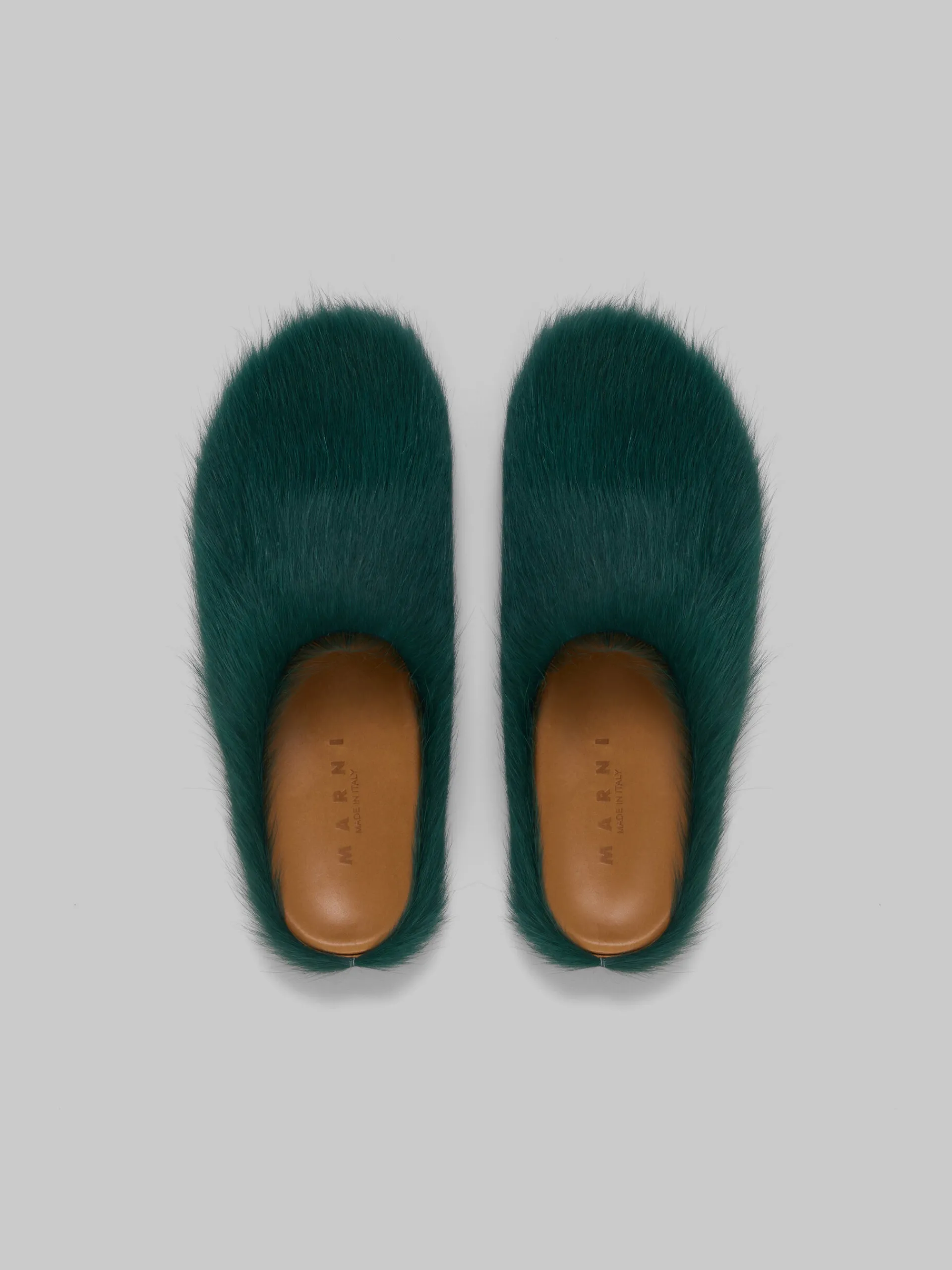Flats | Fussbett>Marni Sea Green Long-hair Calfskin Fussbett Sabot NORTH SEA