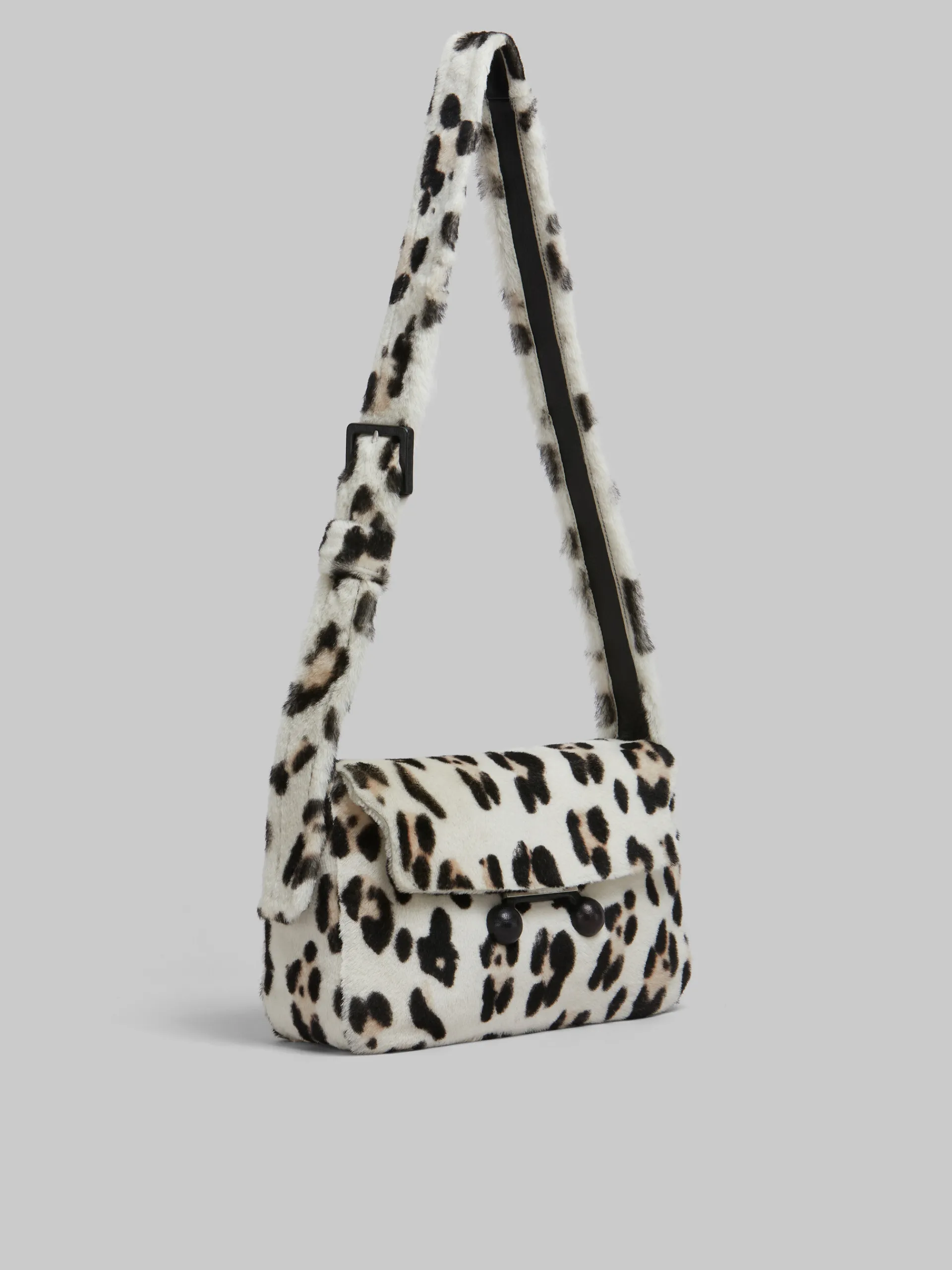 Trunkaroo Bag | Shoulder Bags>Marni Shearling Animal Print Trunkaroo Soft Medium Shoulder Bag WHITE/GREY