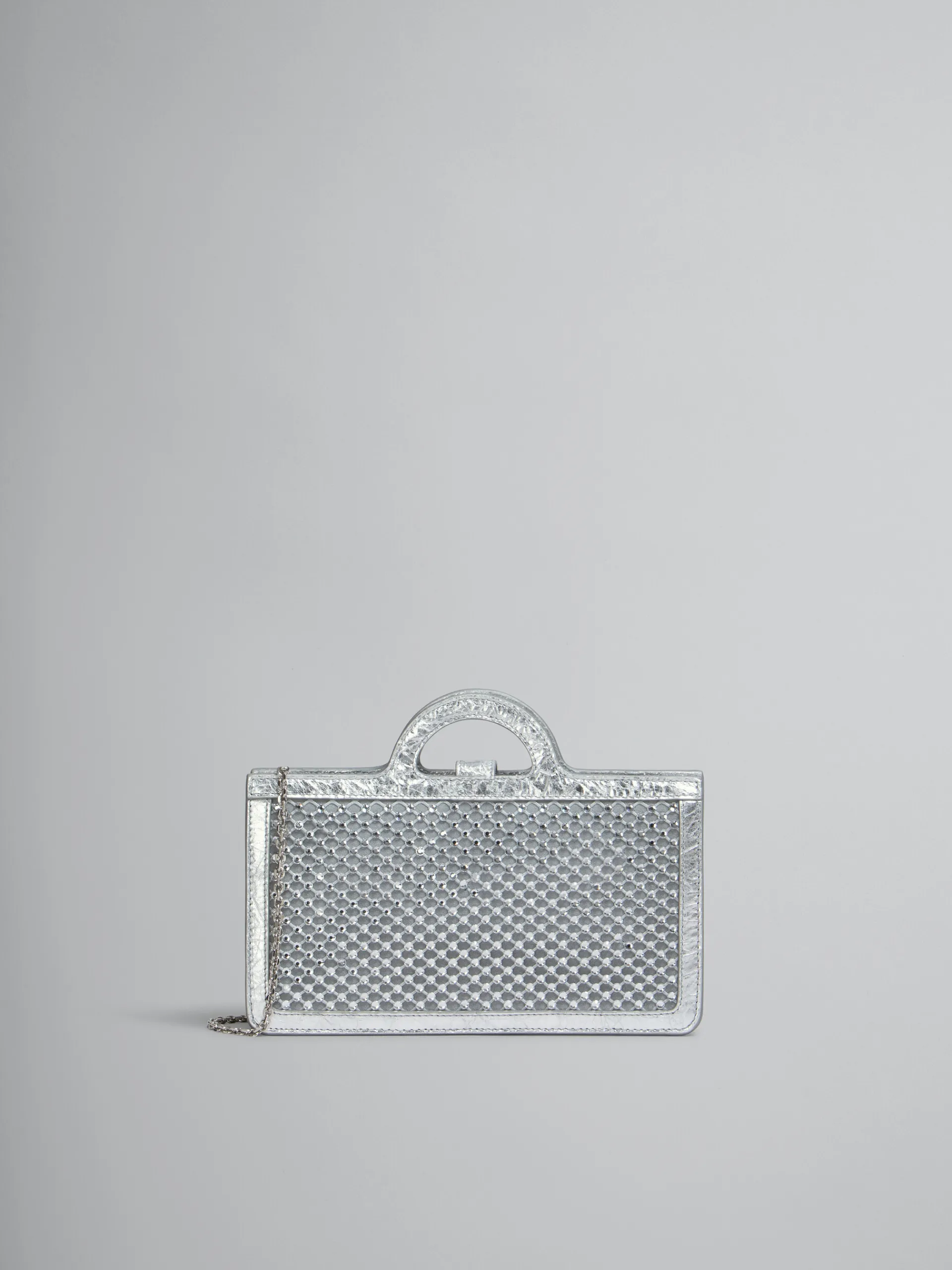 Wallets & Small Leather Goods>Marni Rhinestone Tropicalia Long Wallet With Chain Strap SILVER