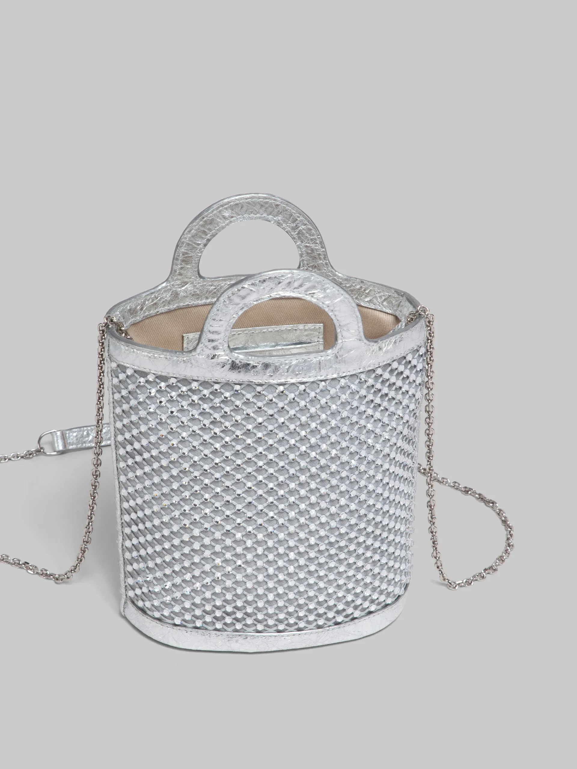 Wallets & Small Leather Goods | Tropicalia Bag>Marni Rhinestone Tropicalia Nano Bucket Bag SILVER