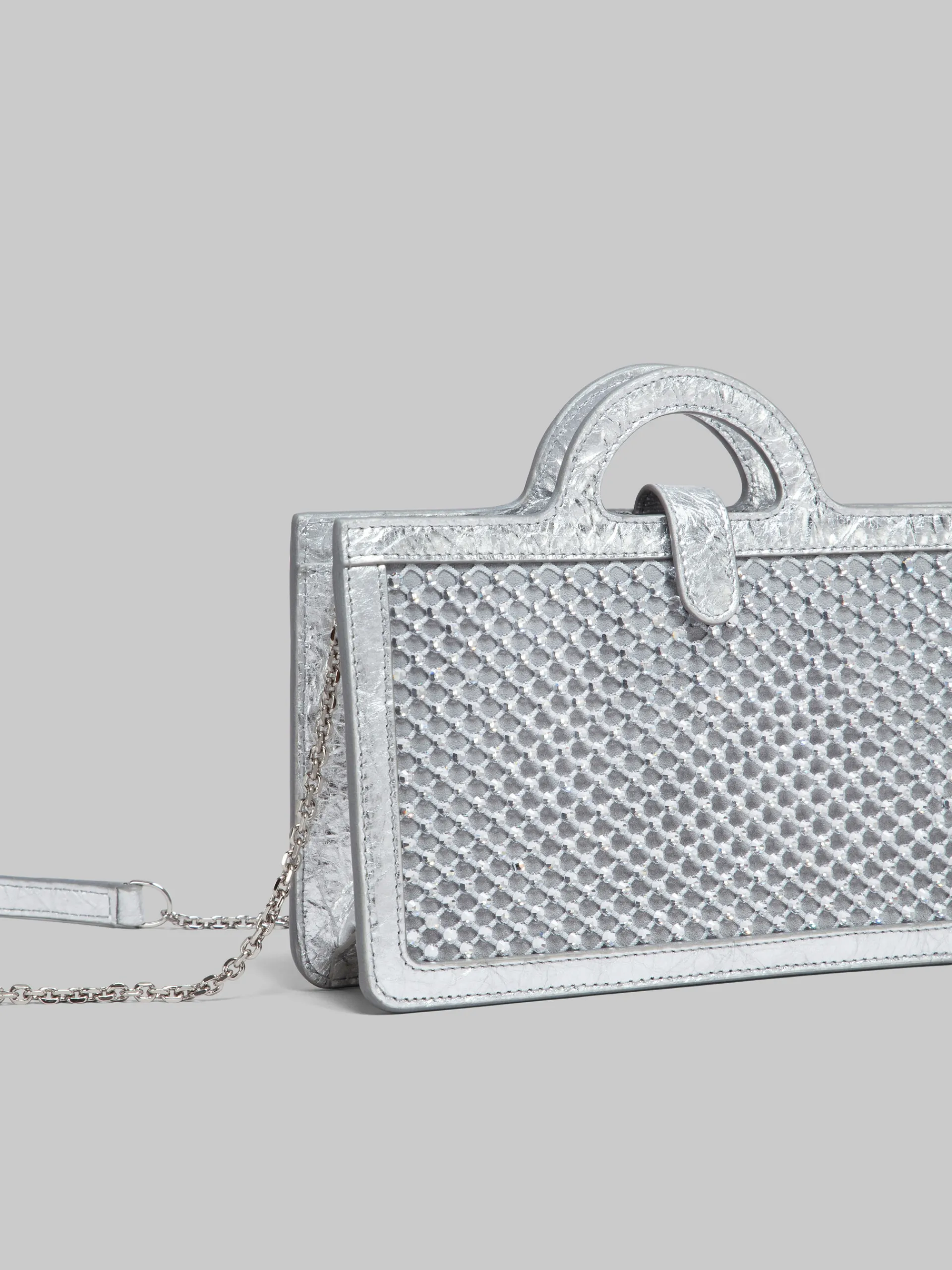 Wallets & Small Leather Goods>Marni Rhinestone Tropicalia Long Wallet With Chain Strap SILVER