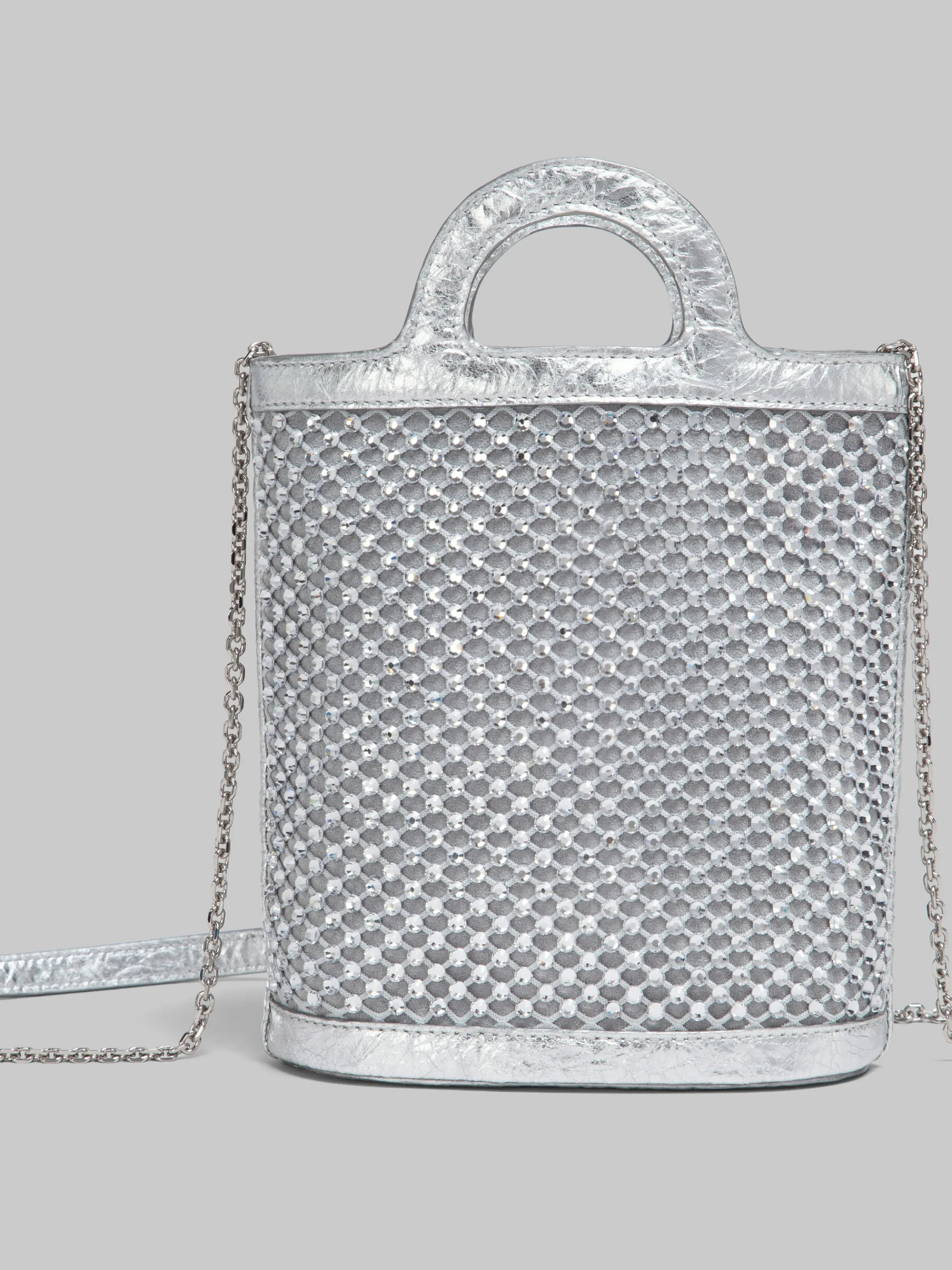 Wallets & Small Leather Goods | Tropicalia Bag>Marni Rhinestone Tropicalia Nano Bucket Bag SILVER