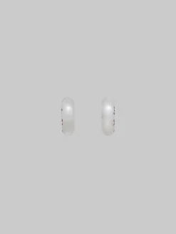 Earrings>Marni Silver Tube Earrings With Rhinstone Logo PALLADIUM