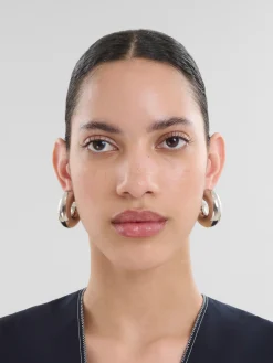Earrings>Marni Silver Tube Earrings With Rhinstone Logo PALLADIUM