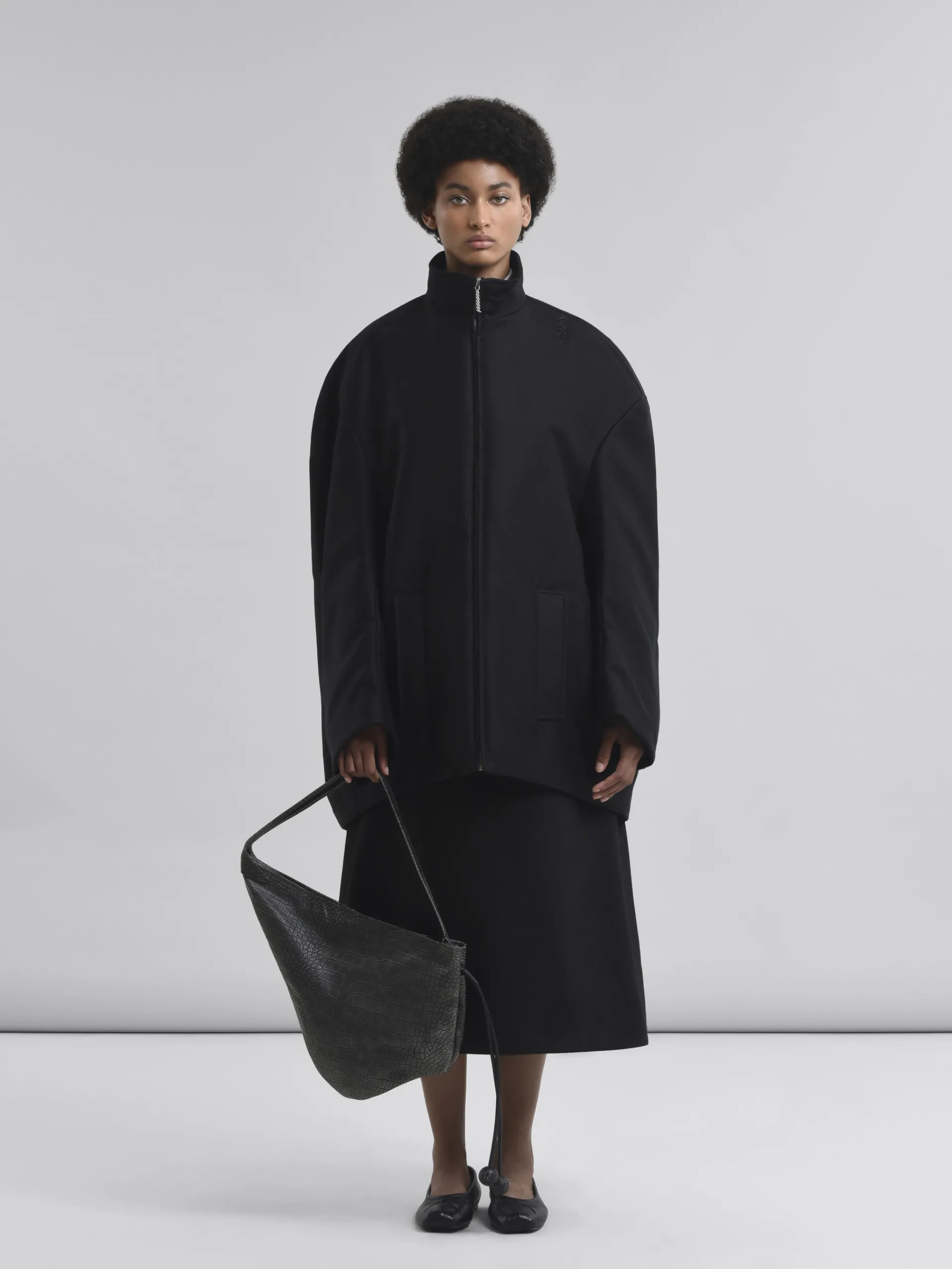 Shoulder Bags>Marni Small Crocodile Print Hobo Bag BLACK