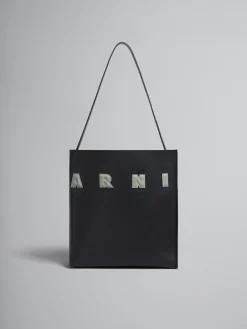 Tote Bags>Marni Small Black Leather Museo Hobo Bag With Patches BLACK/STEPPE