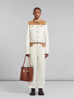 Tote Bags>Marni Small Brown Leather Museo Hobo Bag With Patches MOCA/IVORY